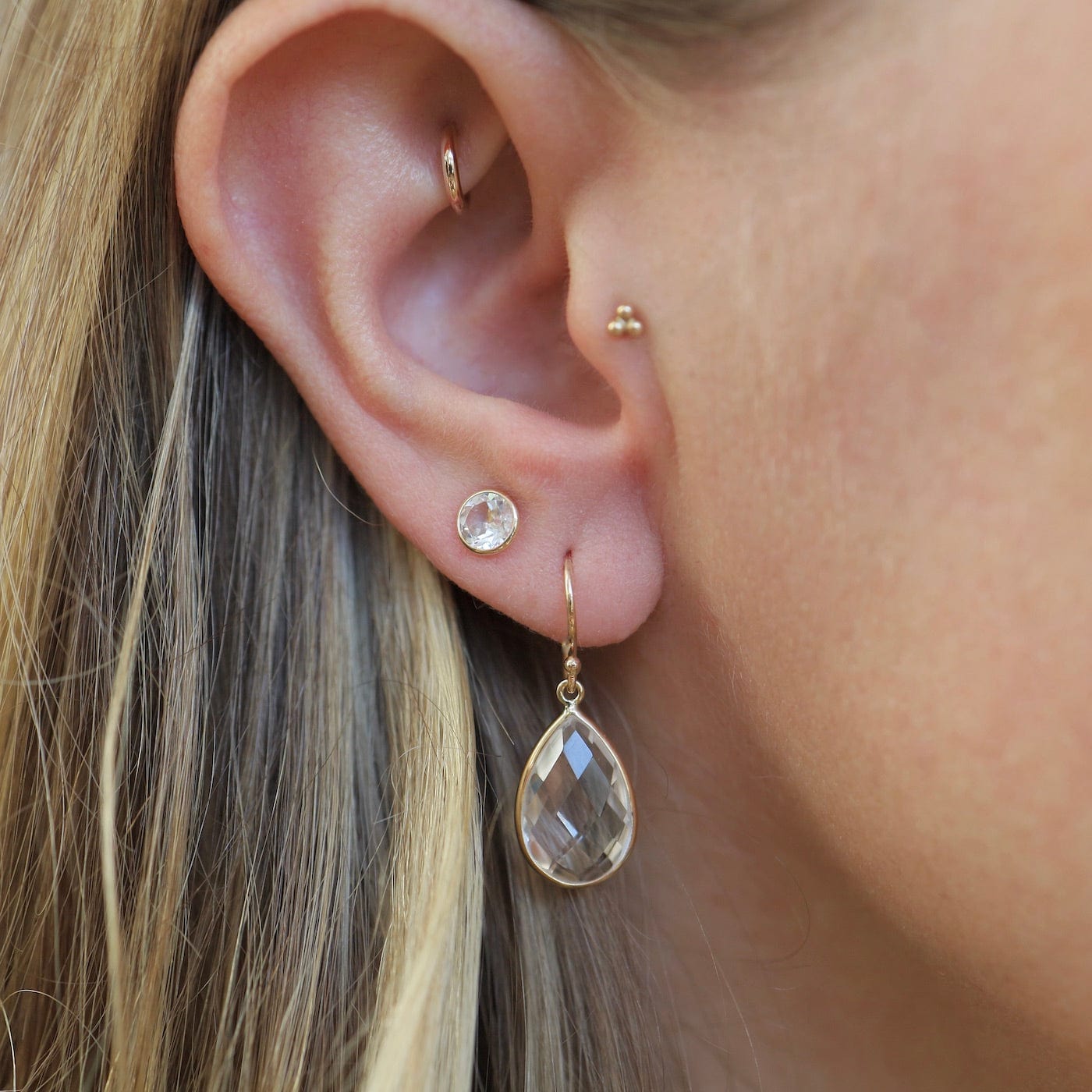 EAR-14K 14k White Topaz Bezel Studs