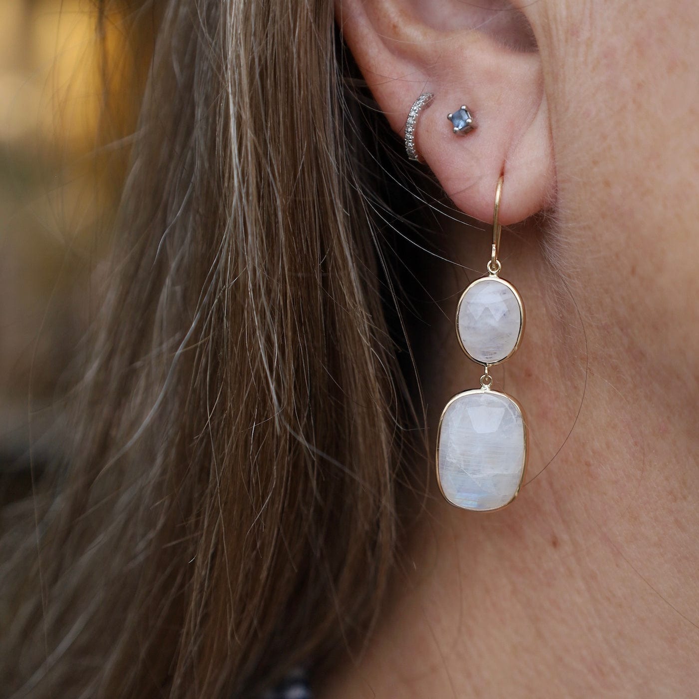 EAR-14K 14K Y Double Rainbow Moonstone Earrings