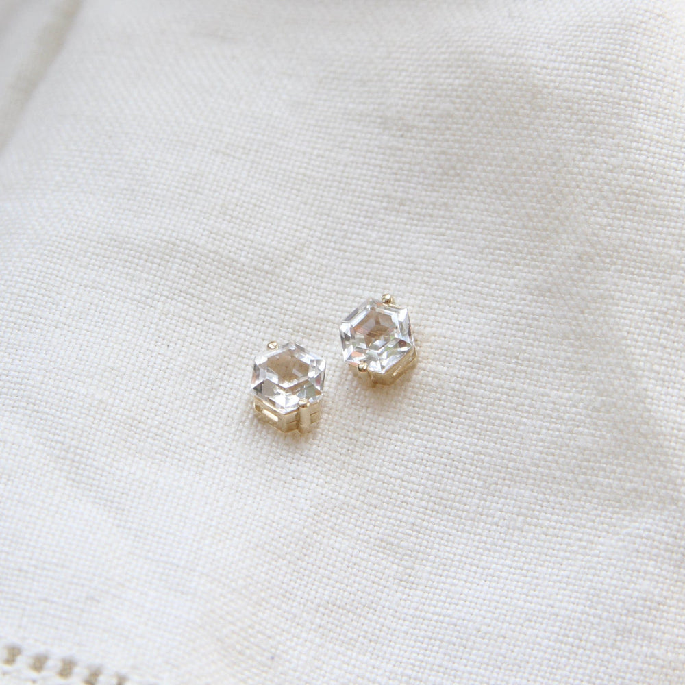 EAR-14K 14k Yellow Gold 5x5mm Hexagon White Topaz Post Earrings