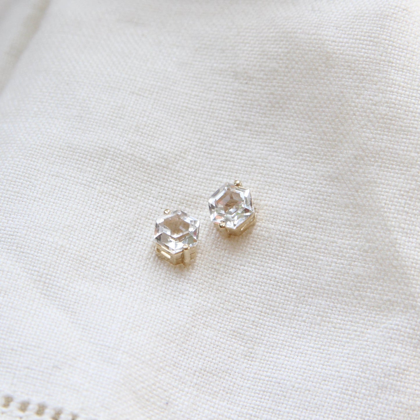 EAR-14K 14k Yellow Gold 5x5mm Hexagon White Topaz Post Earrings