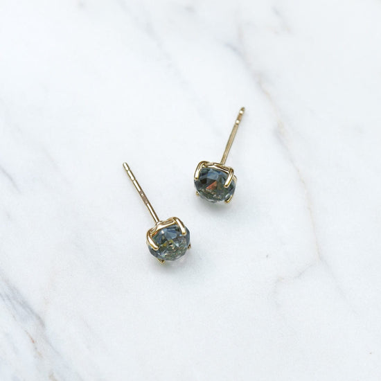 Load image into Gallery viewer, EAR-14K 14k Yellow Gold 6mm Round Green Envy Topaz Post Earrings
