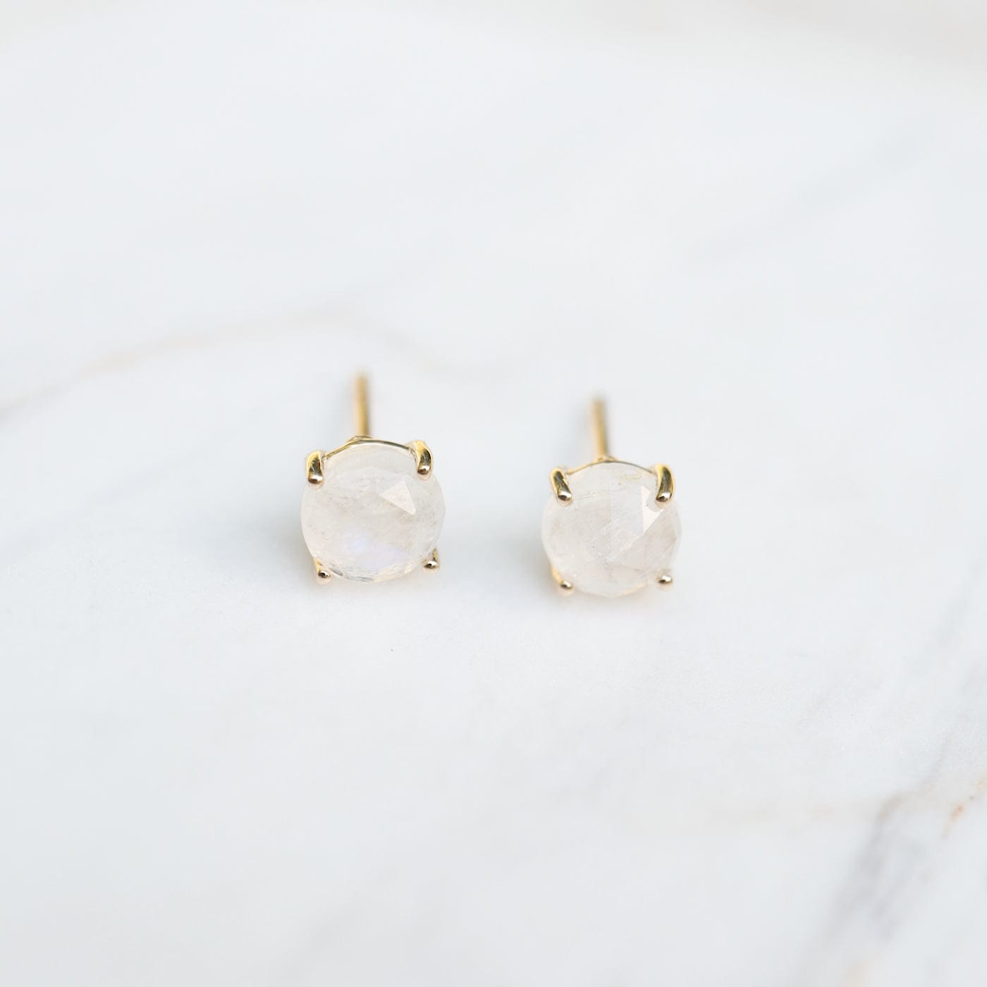 EAR-14K 14k Yellow Gold 6mm Round Rainbow Moonstone Post Earrings