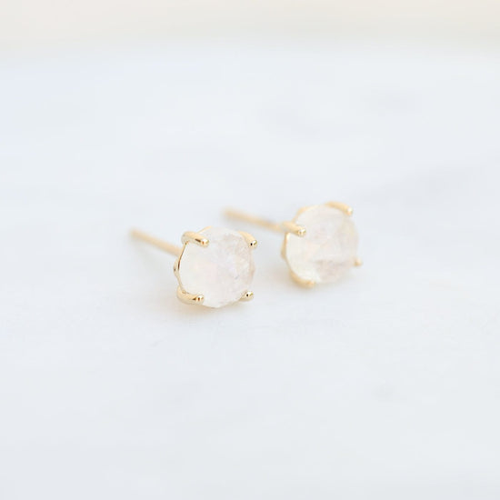 Load image into Gallery viewer, EAR-14K 14k Yellow Gold 6mm Round Rainbow Moonstone Post Earrings
