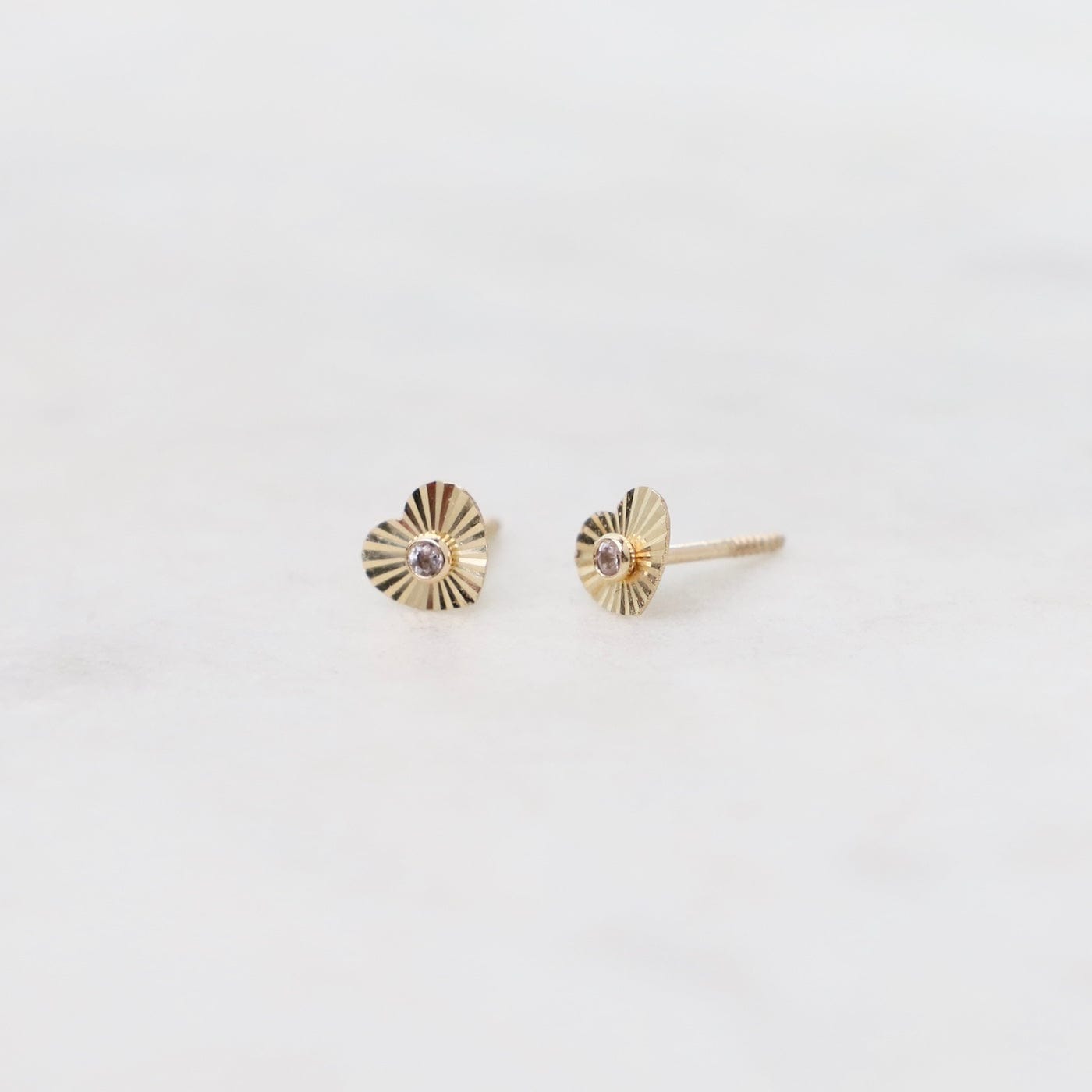 EAR-14K 14k Yellow Gold CZ Starburst Heart Post Earrings