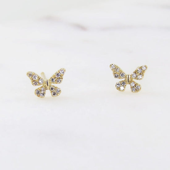 EAR-14K 14k Yellow Gold Diamond Butterfly Post Earrings