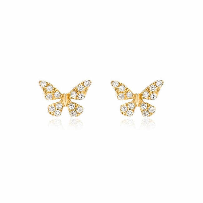 EAR-14K 14k Yellow Gold Diamond Butterfly Post Earrings
