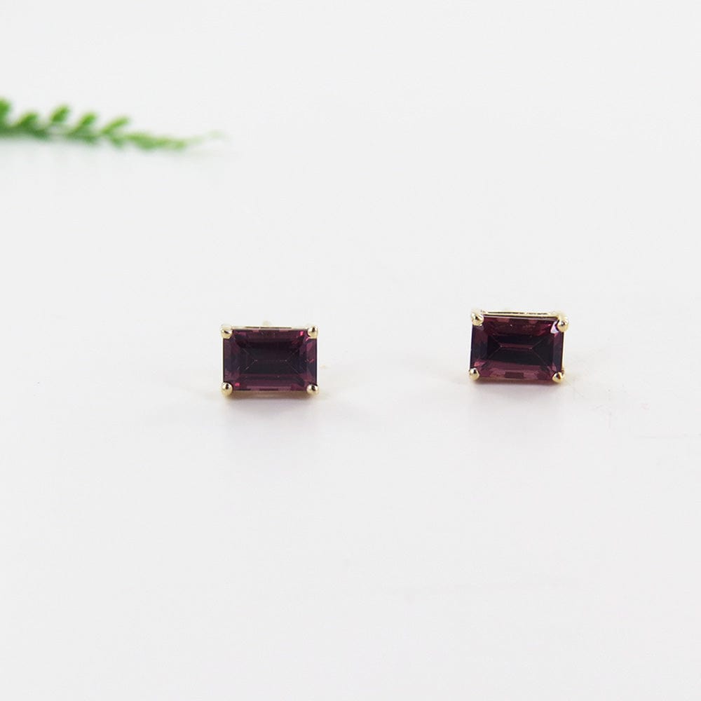 EAR-14K 14k Yellow Gold Emerald Cut Rhodolite Post Earrings