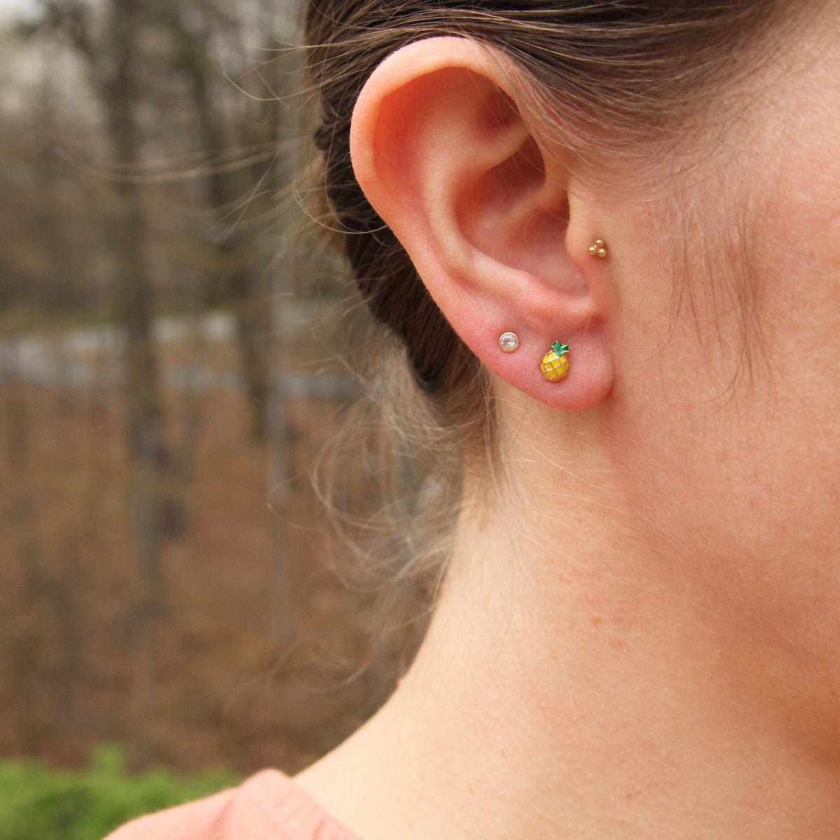 EAR-14K 14k Yellow Gold Enamel Pineapple Post Earring