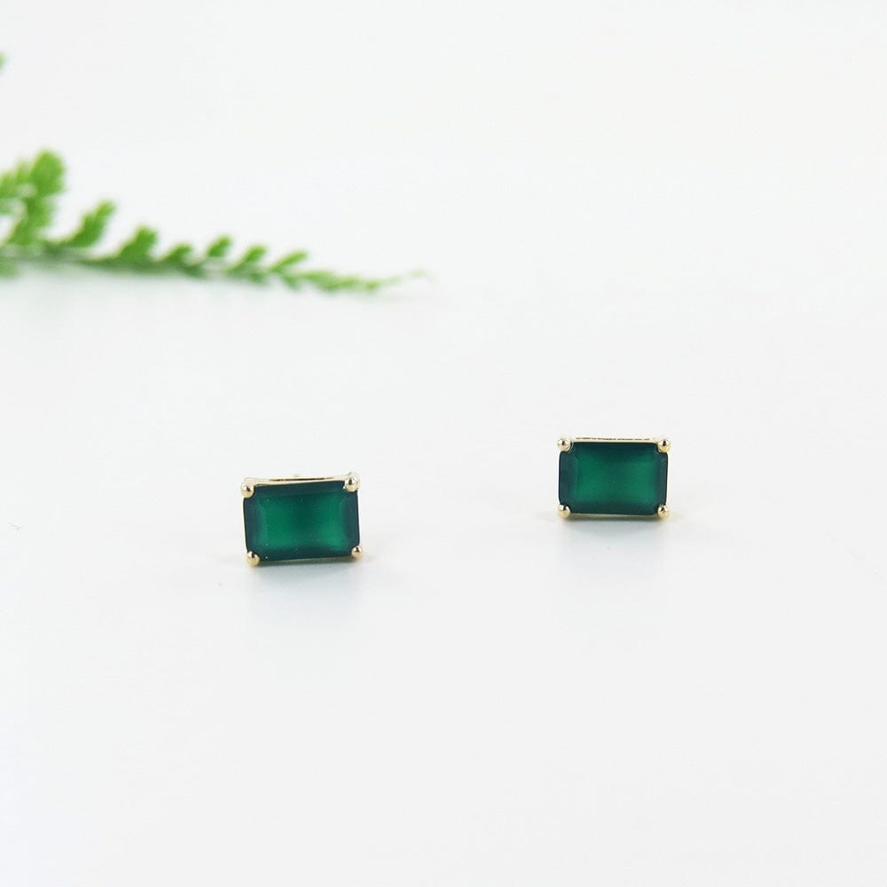 EAR-14K 14k Yellow Gold Green Onyx Post Earring