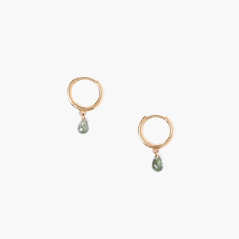 EAR-14K 14k Yellow Gold Green Sapphire Aurora Hoops