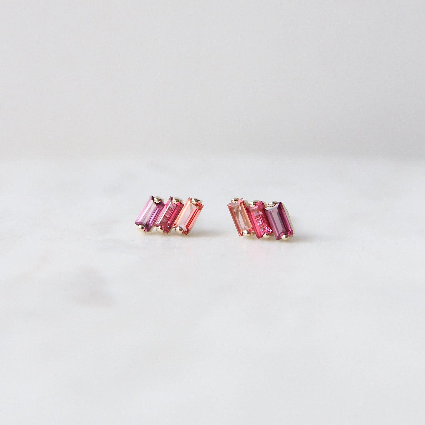 EAR-14K 14k Yellow Gold Mixed Pink Baguette Bar Earring