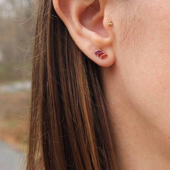 EAR-14K 14k Yellow Gold Mixed Pink Baguette Bar Earring
