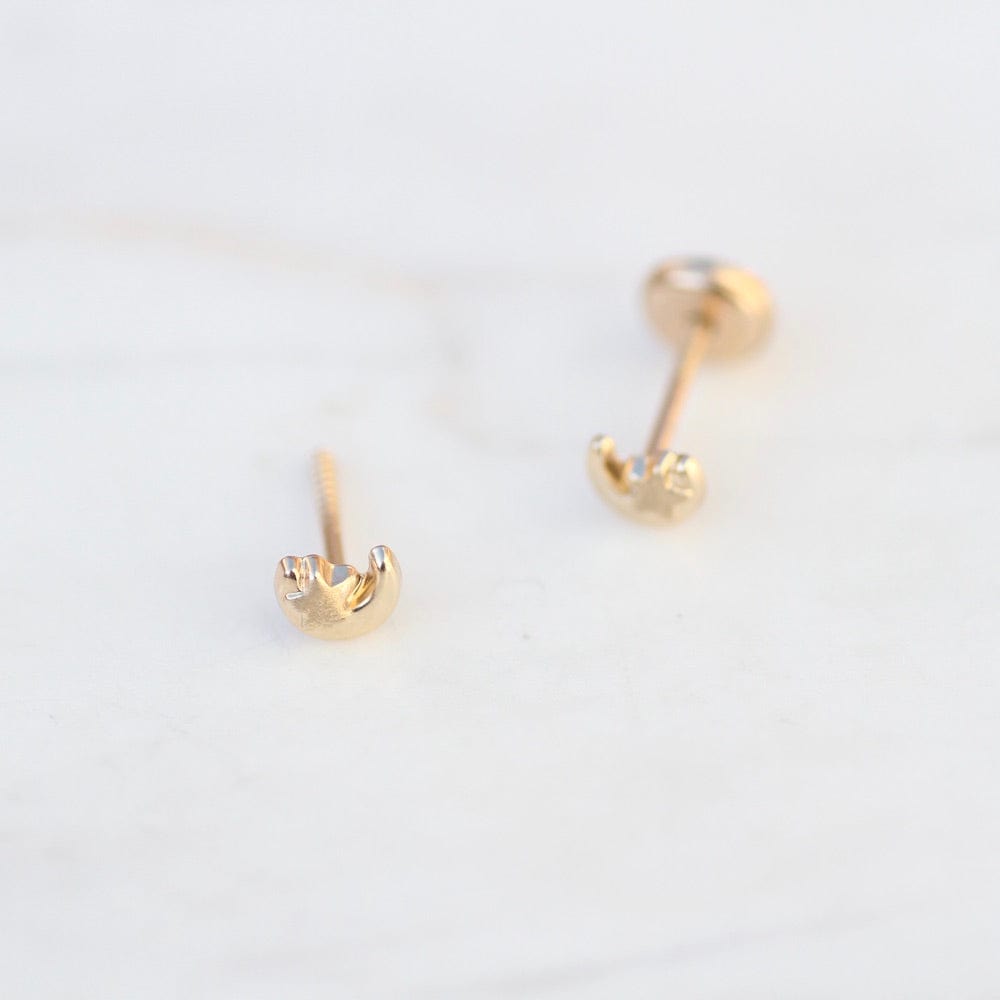 EAR-14K 14K Yellow Gold Moon And Star Post Earring