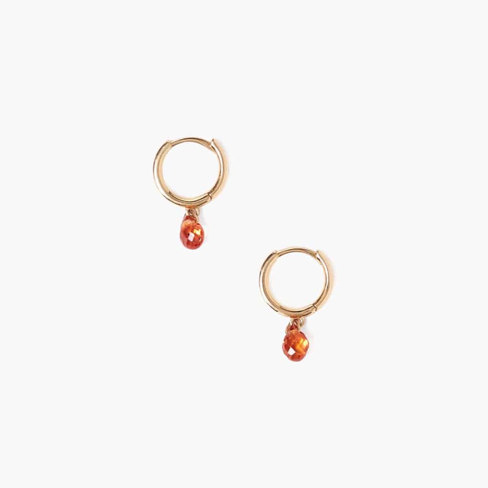 EAR-14K 14k Yellow Gold Orange Sapphire Aurora Hoops