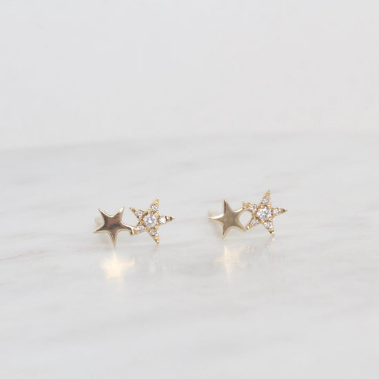 EAR-14K 14k Yellow Gold Pavé Diamond Petite Double Star Post Earring