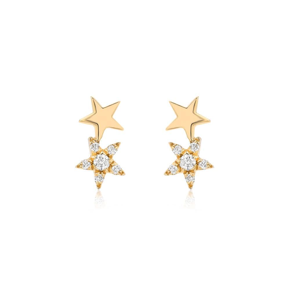 EAR-14K 14k Yellow Gold Pavé Diamond Petite Double Star Post Earring