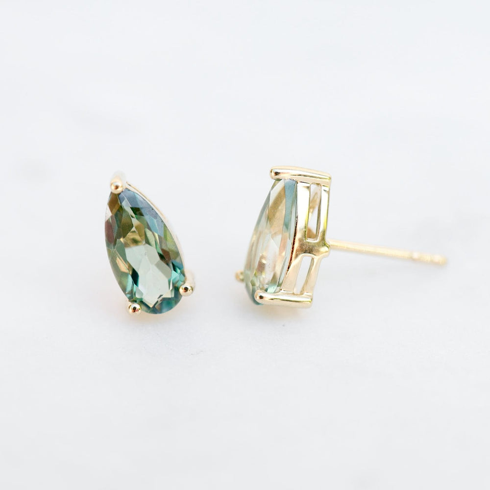 EAR-14K 14k Yellow Gold Pear Shaped Green Envy Topaz Post Earrings