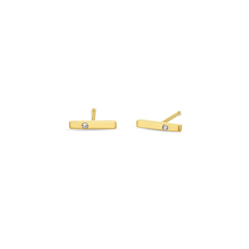 EAR-14K 14k Yellow Gold Single Diamond Thin Bar Stud Earring