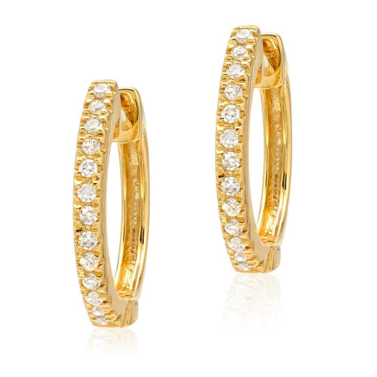 Load image into Gallery viewer, EAR-14K 14k Yellow Gold Small Diamond Huggie Hoops
