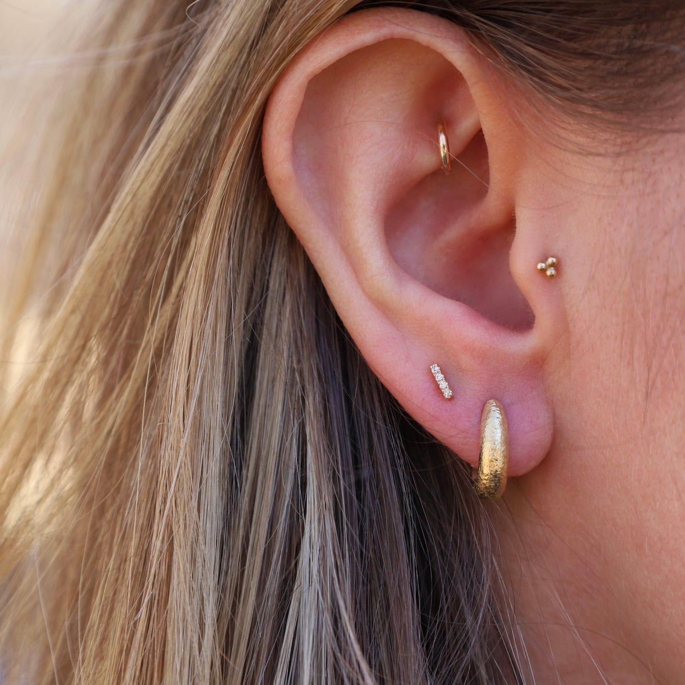 EAR-14K 14k Yellow Gold Small Diamond Pave Bar Post Earrings