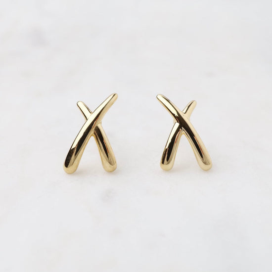 Load image into Gallery viewer, EAR-14K 14K Yellow Gold Small &amp;quot;X&amp;quot; Post Earring
