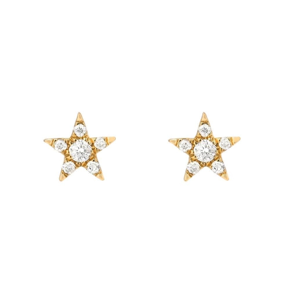 EAR-14K 14k Yellow Gold Super Mini Star Pave Diamond Post Earrings