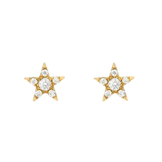 EAR-14K 14k Yellow Gold Super Mini Star Pave Diamond Post Earrings