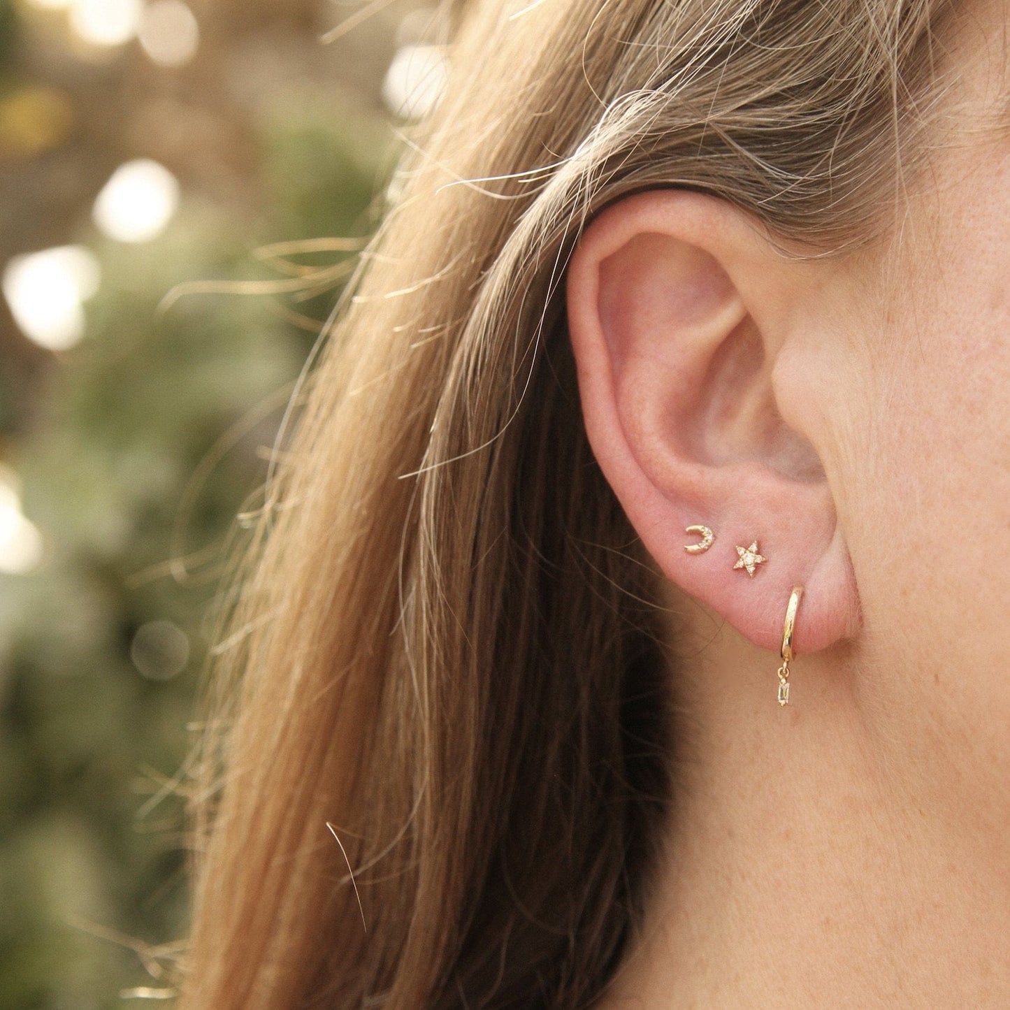 EAR-14K 14k Yellow Gold Super Mini Star Pave Diamond Post Earrings