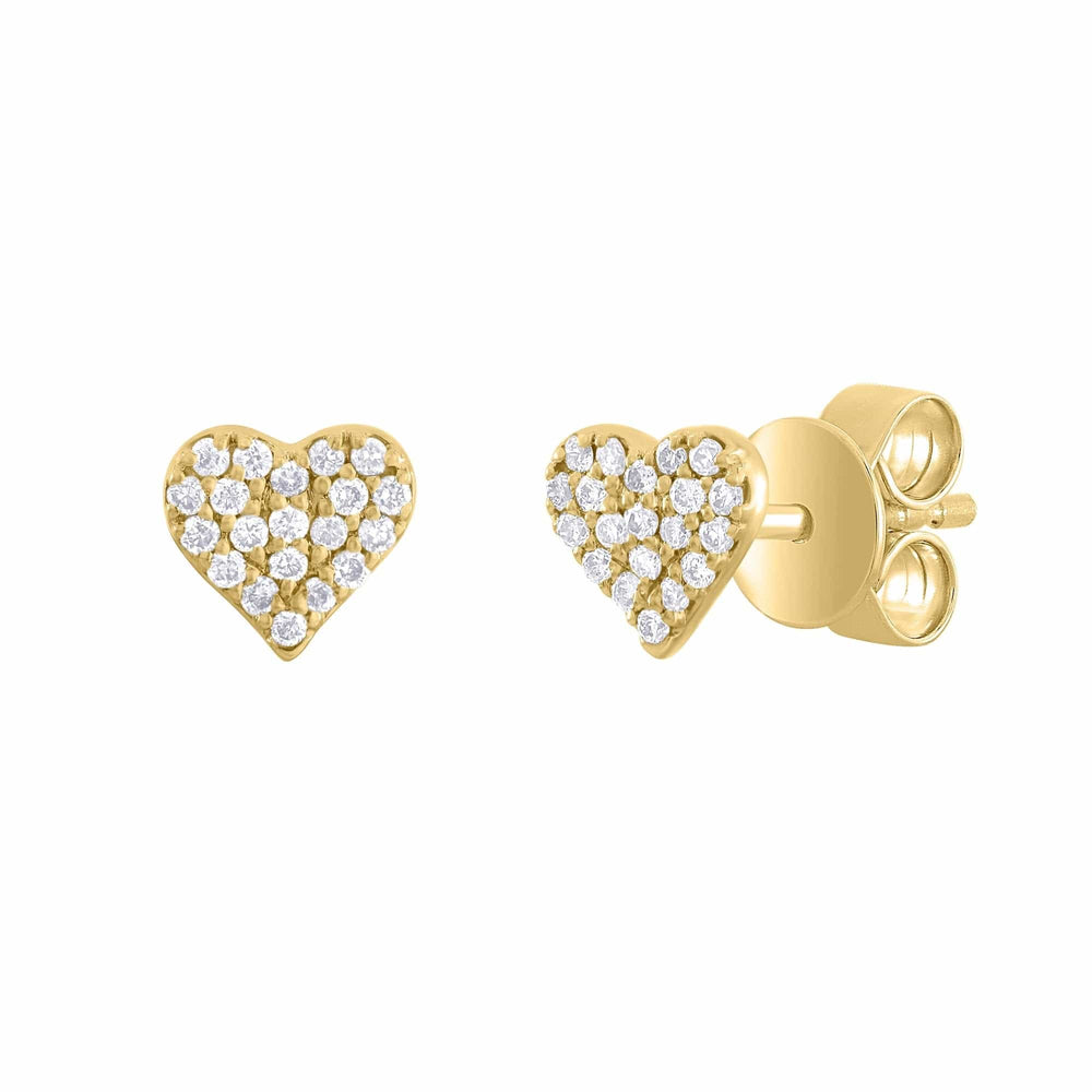 EAR-14K 14k Yellow Pave Diamond Heart Post Earrings