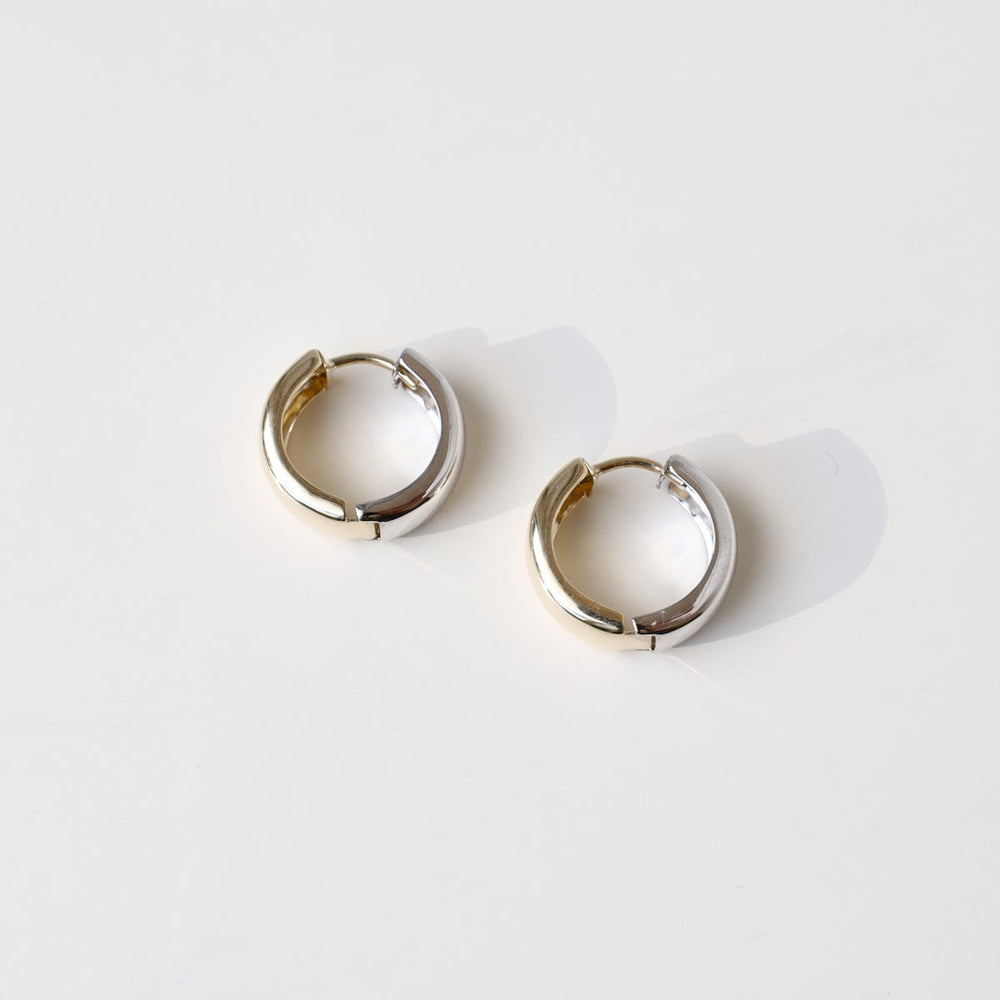 EAR-14K 14k Yellow & White Gold Huggies - 15mm