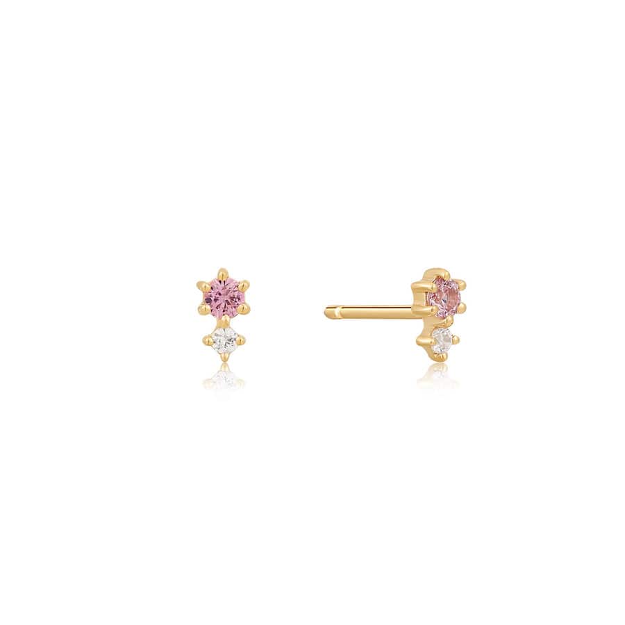 EAR-14K 14kt Gold White and Pink Sapphire Stud Earrings