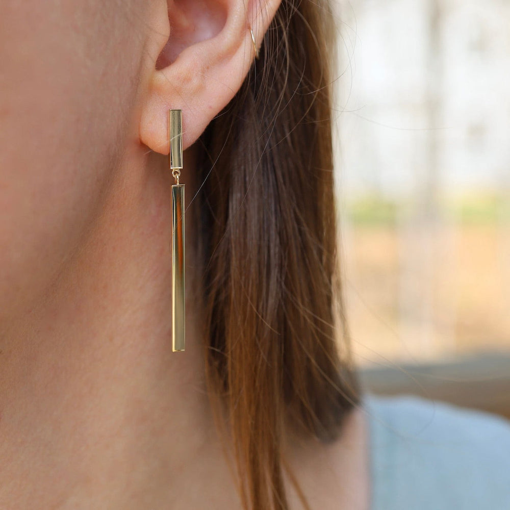 EAR-14K 14ky Double Square Column Drop Earring