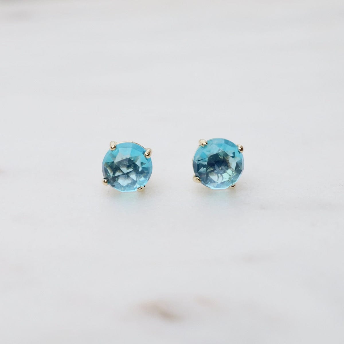 EAR-14K 6mm Round Paraiba Topaz Post Earring