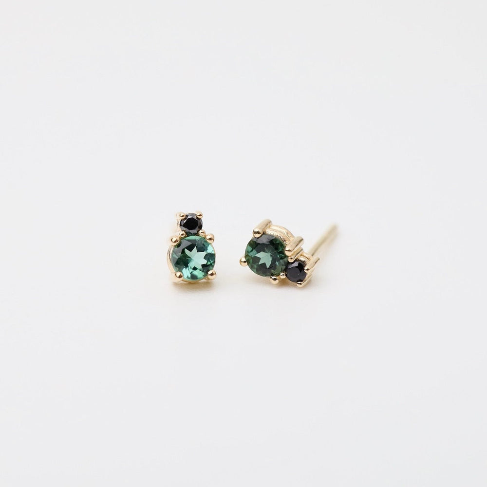 EAR-14K Black Diamond Green Tourmaline Linga Studs