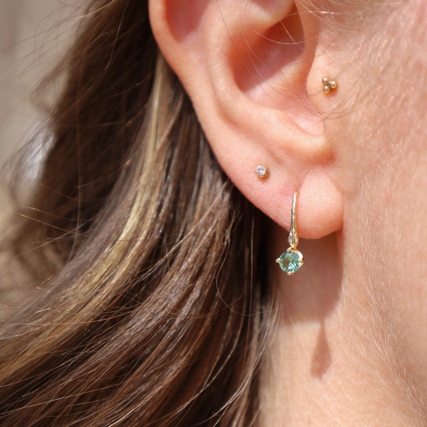 EAR-14K Brilliant Cut Blue Green Tourmaline Earrings