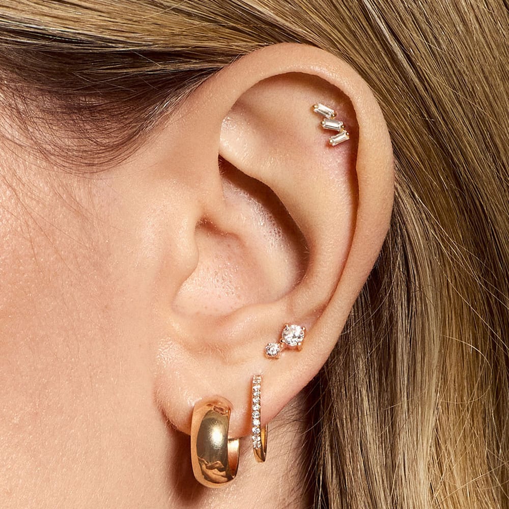 EAR-14K Brinley Triple Baguette Lab Grown Diamond Studs