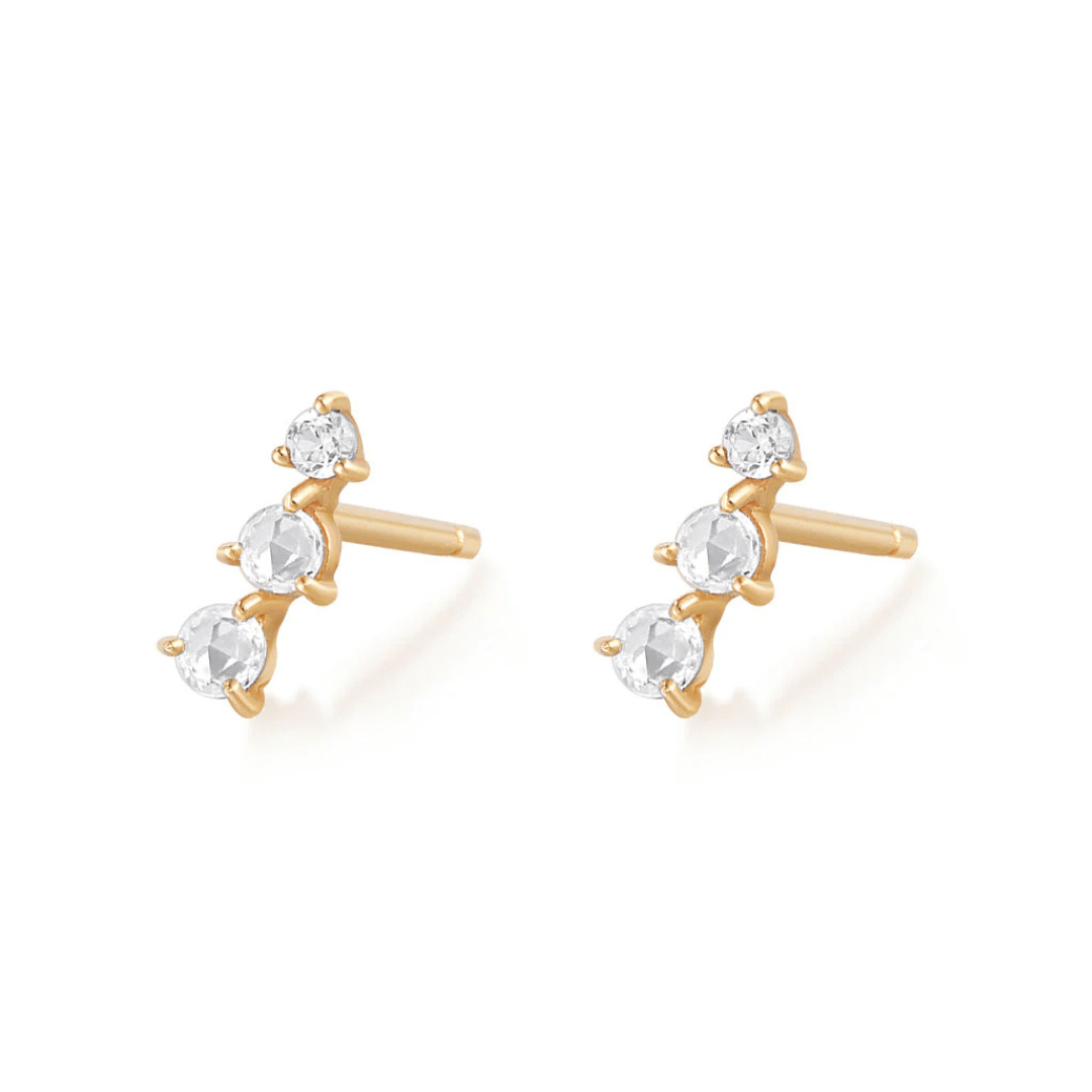 EAR-14K Clara Rose Cut Triple White Sapphire Stud Earrings