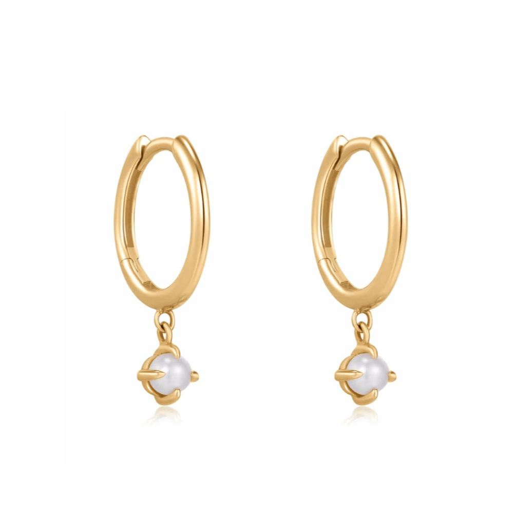 EAR-14K Clicker Hoops with White Pearl Dangle