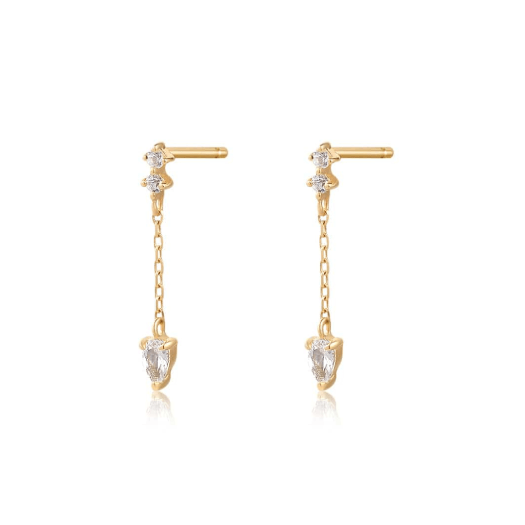 EAR-14K Dewdrop 14k Pear & Round White Sapphire Drop Studs