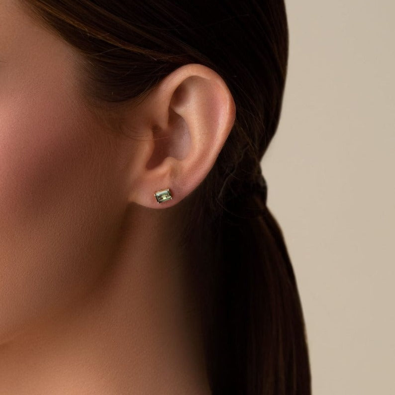 EAR-14K Emerald-Cut Green Envy Topaz Post Earrings