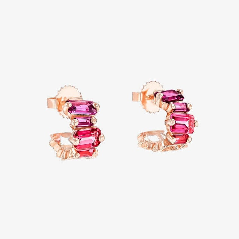 EAR-14K Emerald Cut Red Ombre Mini Hoops