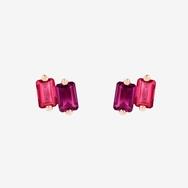 EAR-14K Emerald Cut Red Ombre Studs