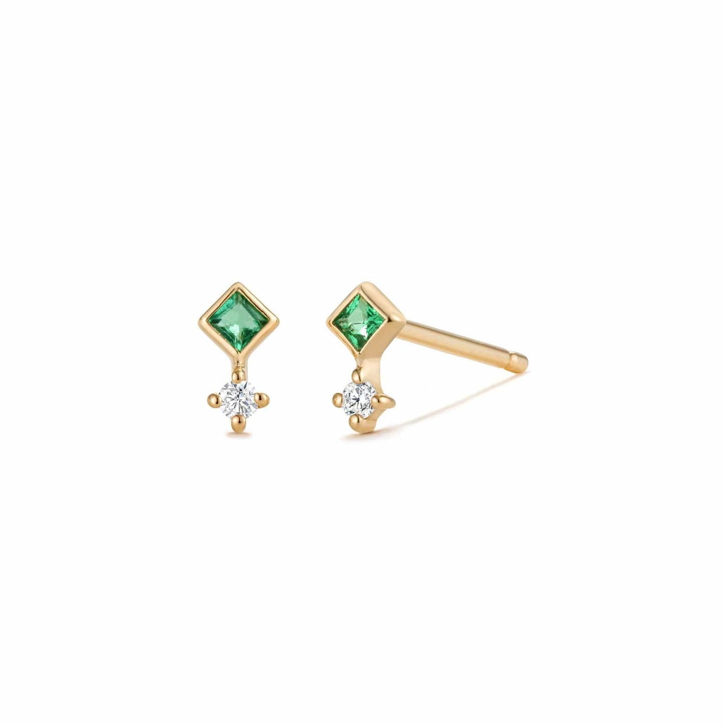 EAR-14K Emmie 14k Gold Emerald & Diamond Stud Earrings