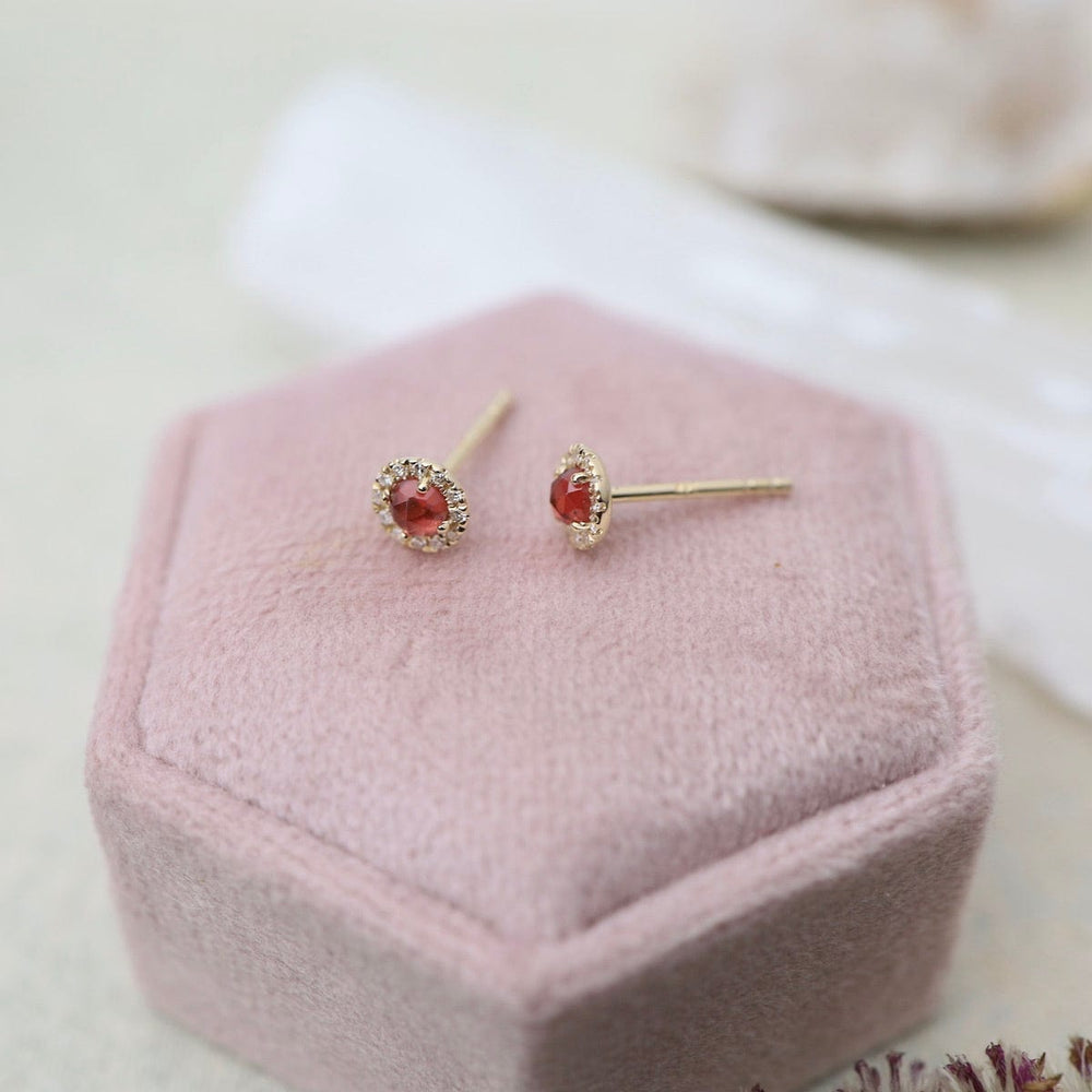 
                      
                        EAR-14K Garnet with White Diamond Halo Post Earrings
                      
                    