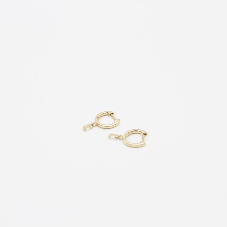 
                      
                        EAR-14K Gold Huggies With Dangling Baguette Diamonds
                      
                    