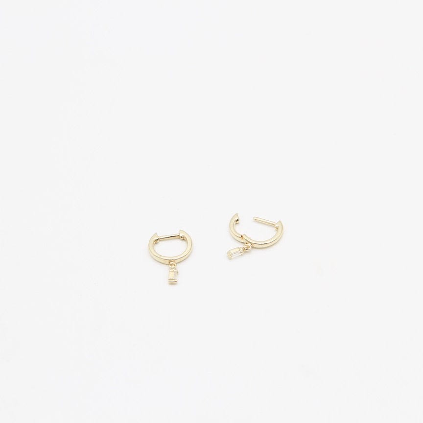 
                      
                        EAR-14K Gold Huggies With Dangling Baguette Diamonds
                      
                    