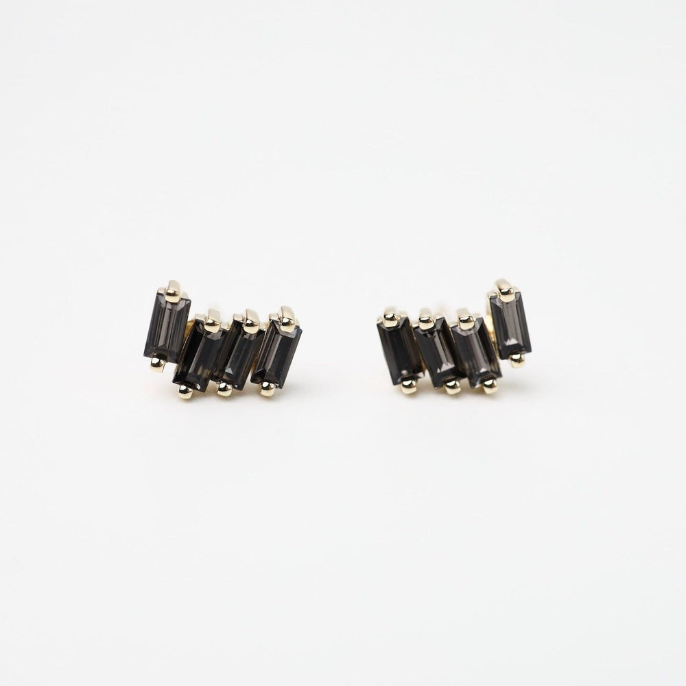 EAR-14K Gold Zig Zag Black Knight Quartz Earrings