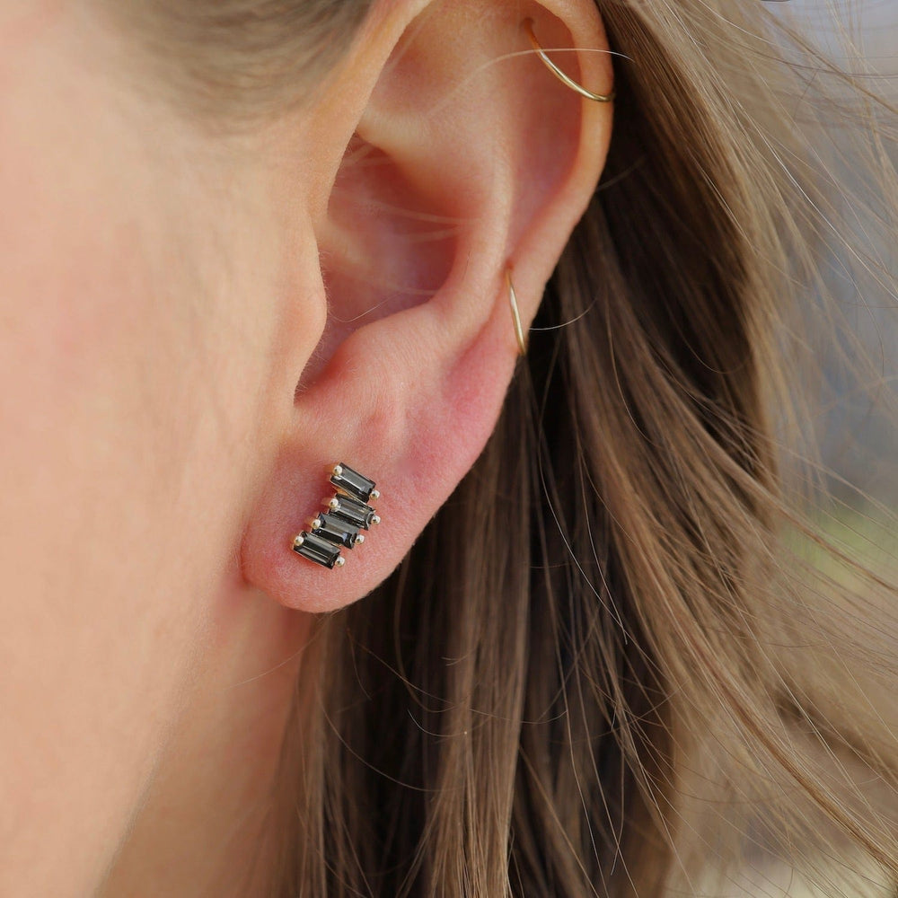 EAR-14K Gold Zig Zag Black Knight Quartz Earrings