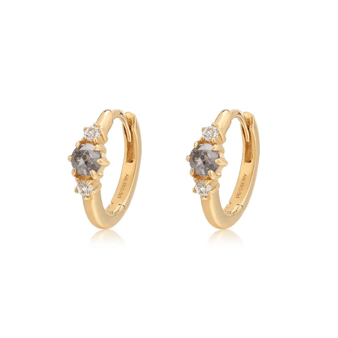 EAR-14K Grey Diamond & White Sapphire Huggie Hoops