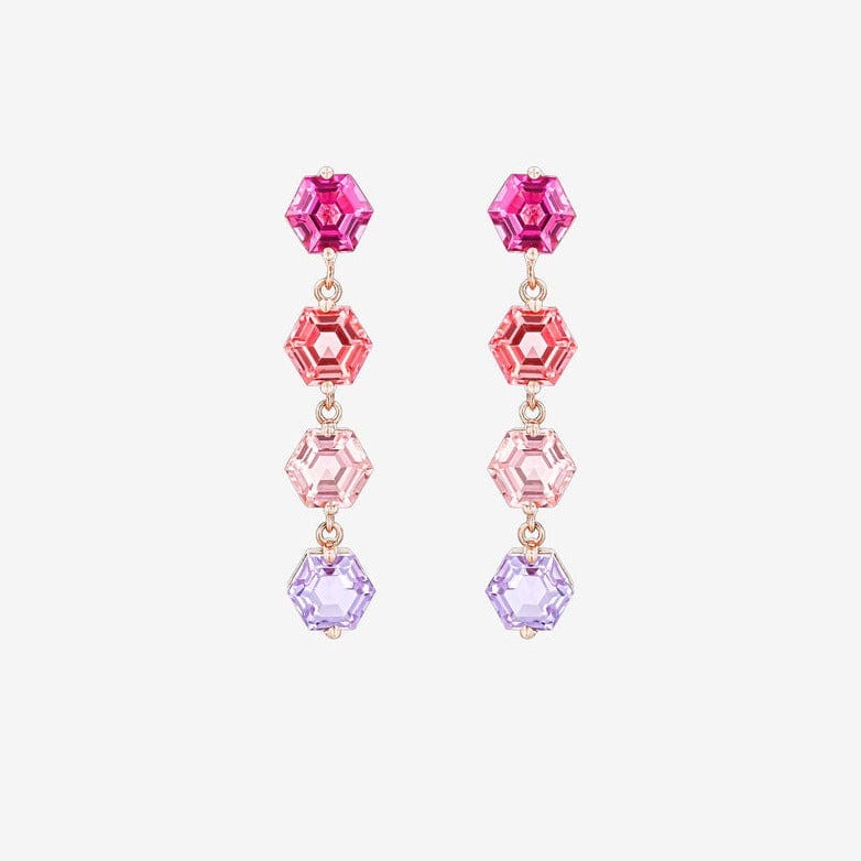 EAR-14K Hexagon Cut Pink Ombre Mini Drop Earrings